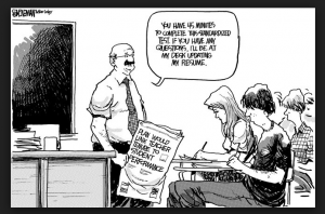 Cartoon Teacher testing cartoon – Horace Mann League of the USA